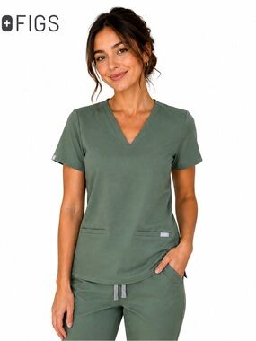 FIGS Olive Green Technical Scrub Top Women’s XS V-Neck